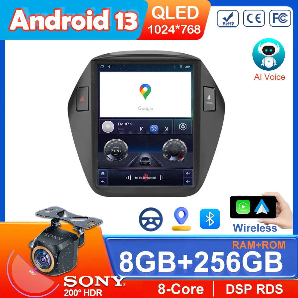 

9.7" Android 13 Car Radio For Hyundai IX35 Tucson 2009-2015 Multimedia Navigation 4G Carplay Stereo Head Unit Audio No 2 Din DVD