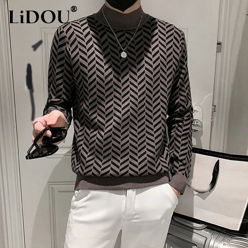 Spring Autumn Korean Casual Fashion Knitted Sweater Man Half High Neck Long Sleeve Male Pullover Basic Tops Jumpers Ropa Hombre hot sale men sweaters 16colors long sleeve turtleneck pullovers soft warm winter woolen knitted jumpers male clothes