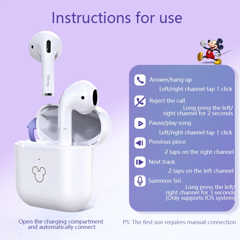 Disney Mickey Mouse Bluetooth Earbuds with Charging Case- Bluetooth  Wireless Headset with Built-in Mic and 30 Hours of Playtime- Disneyland  Essentials