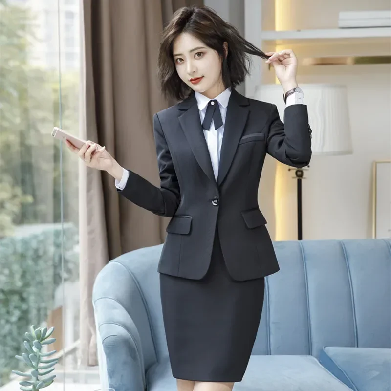 Spring Autumn Women Business Piece Pants Blazer Set Black Pant