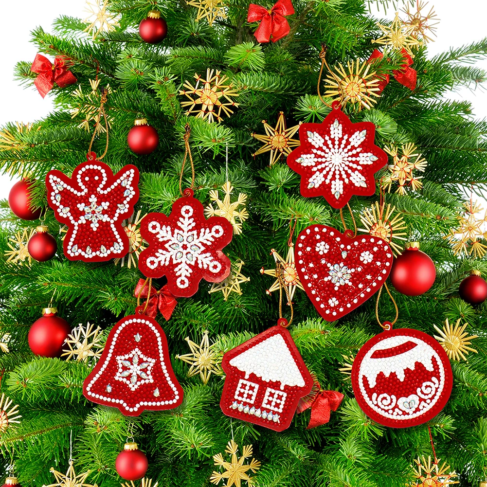 5/8/10PCS Christmas Tree Pendant Diamond Painting Pendant Xmas Tree Decoration Hanging Ornament Keychain Pendants DIY Xmas Gifts