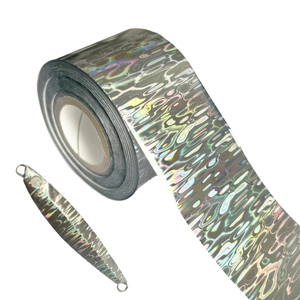 Neue 4CM 120M DIY Welligkeit Fisch Band Offwhite Zurück Heißer Stanzen Folie Angeln Locken Jig Köder holographische Papier Laser Film Hologramm