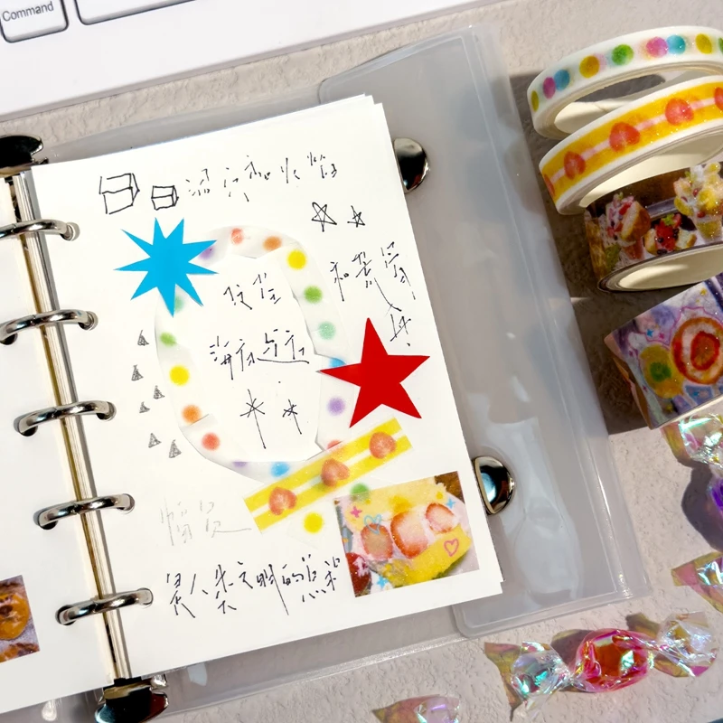 4Roll/lot Cute Y2K Retro Photos Flash Decoration Adhesive Tape Handbook DIY Scrapbooking Journal Collage Material Stickers Gift 4