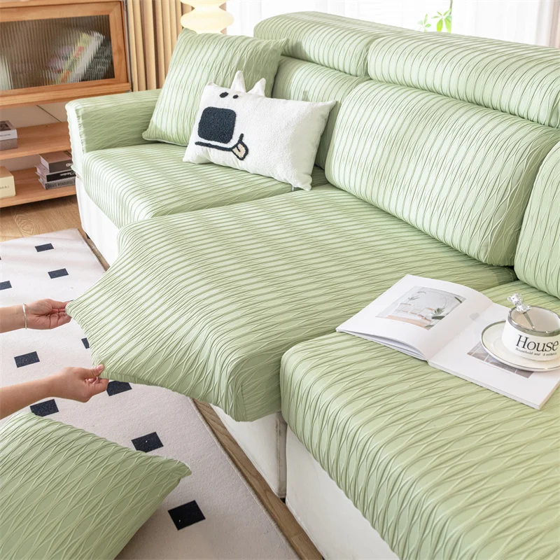 Summer Ice Silk Sofa Cover, Simple Pure Color Sofa Cover, Soft, Comfortable, Cool and Non-Stick Sofa Cover, All-Inclusive Elastic Cover 5