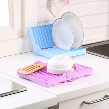 Folding Plastic Dish Rack 20X15Cm White Space Saving Kitchen Utensil Drainer Foldable Drying Holder For Bowls Plates Cups