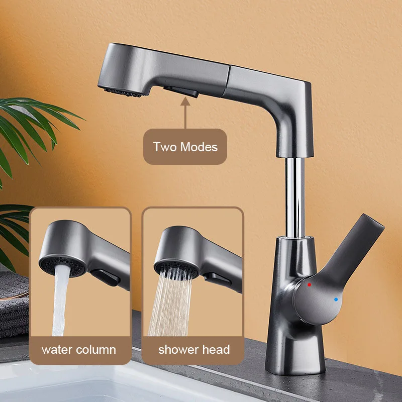 

Basin Hot and Cold Basin Faucet Multifunction Rotating Lifting Hot and Cold Mixer Water Countertop Bathroom Washbasin Mixer Tap