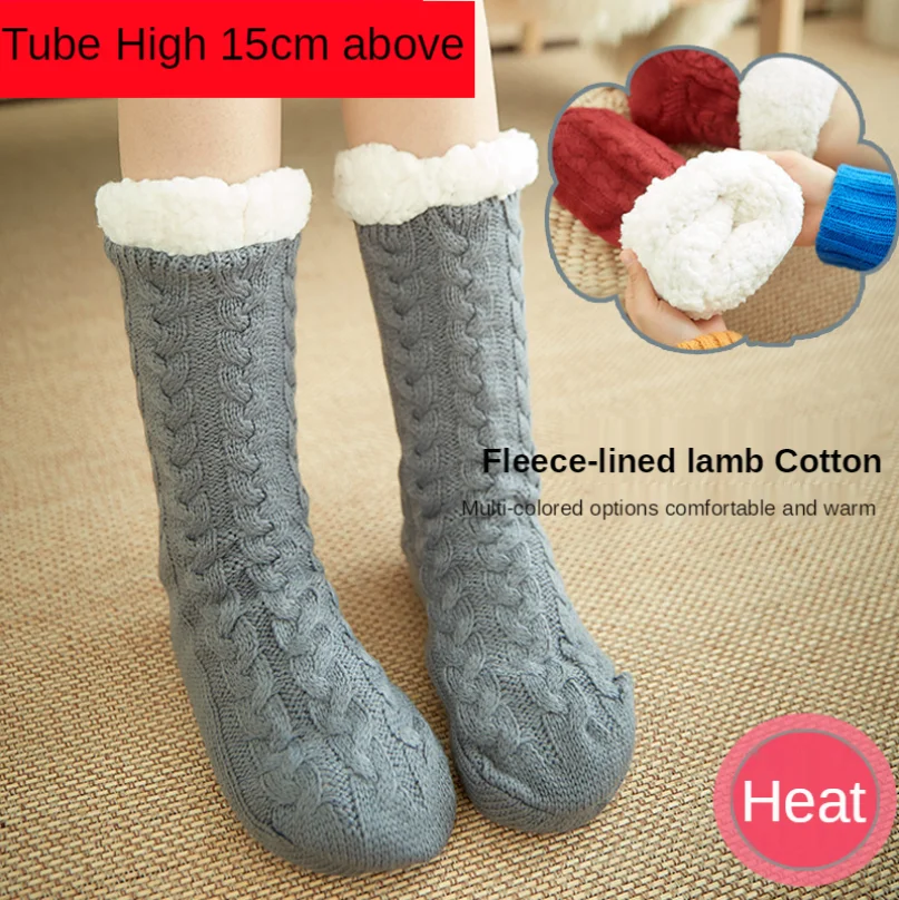 Slipper Socks thicken Warm Plush Bedroom Silicone Non-slip Grip Sleeping Women's Floor Sock Hemp Soft Female Shoes Home Indoor