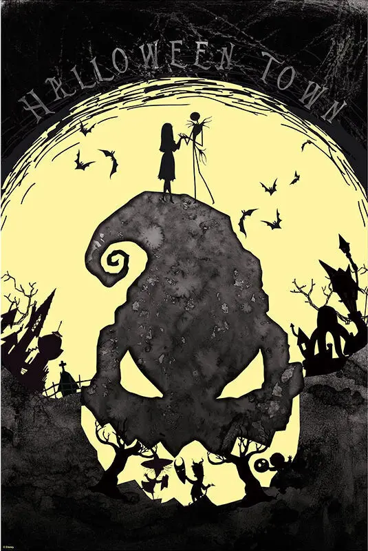 Nightmare Before Christmas - Halloween Town Poster Art Silk Fabric Poster Wall Decor
