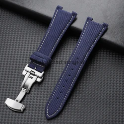 Luxurious Nylon Watch Strap with Butterfly Buckle - Concave Interface Design - Gold Buckle (Dark Blue)