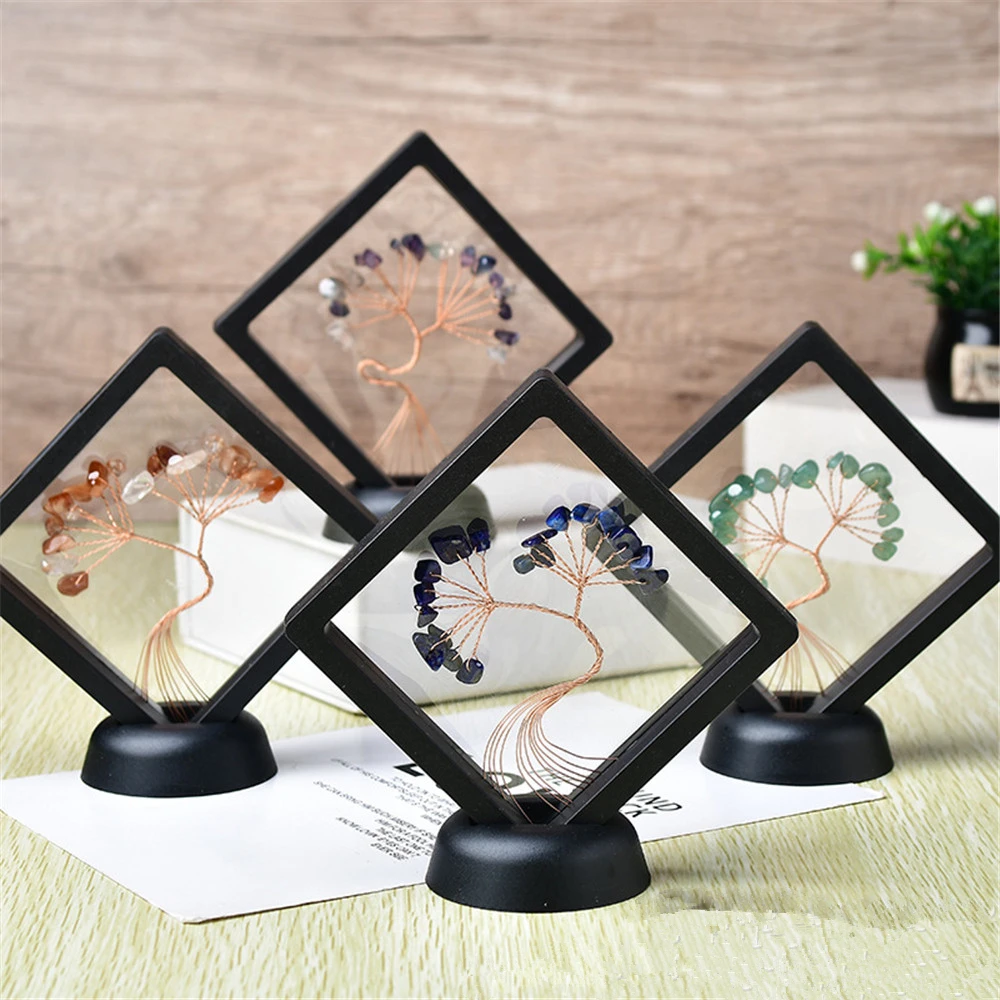 

Natural Reiki Gemstones Lucky Tree Ornaments 7chakra Tree Of Life Crystal Gravels Black Frame Fengshui Witchcraft Home Decor