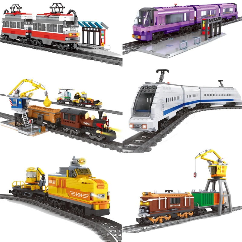 

DIY MOC City Series Train Tracks Motor Building Blocks Railroad Conveyance Model Bricks Toys Brinquedos for Children Gifts