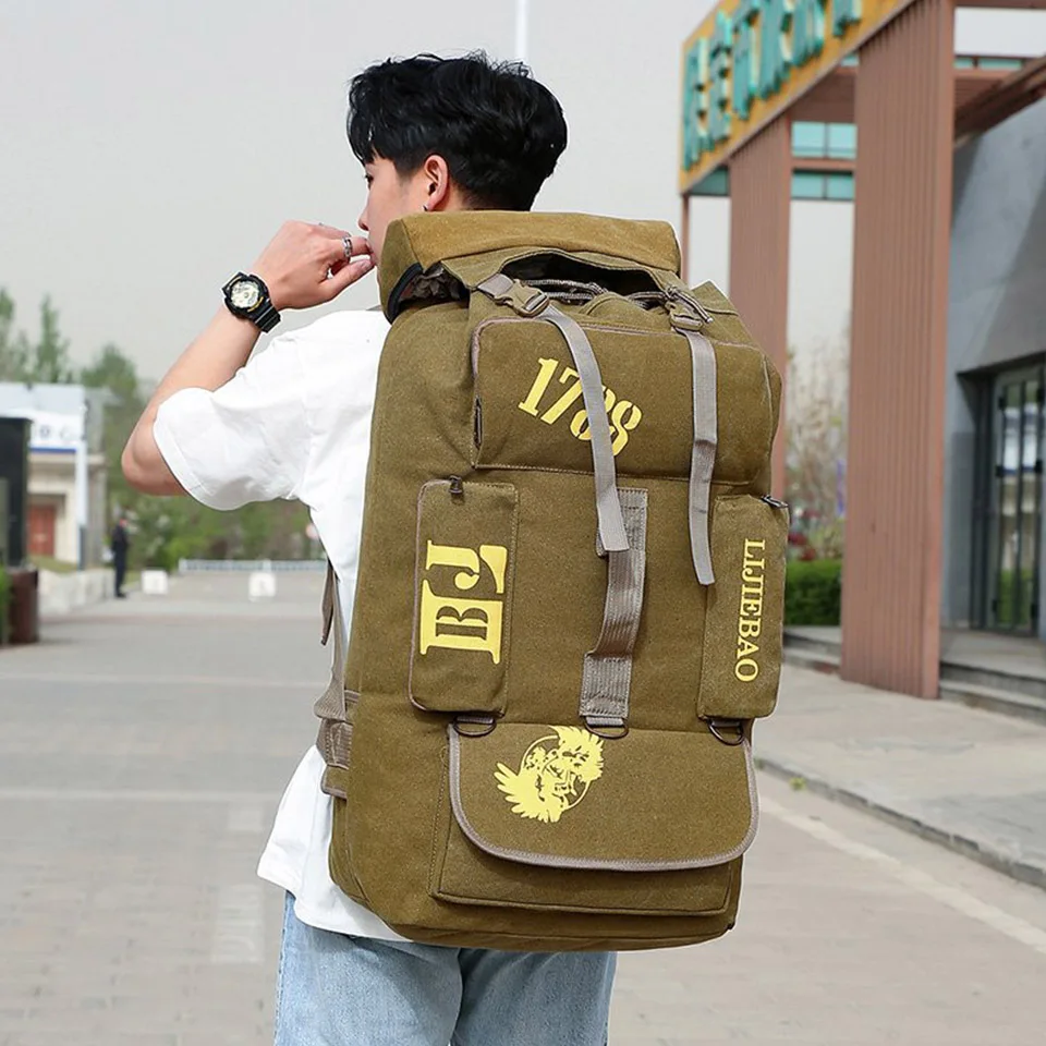 Large Capacity Men's Thickened Canvas Travel Backpack Outdoor Tactical Hunting Training Large Mountaineering Storage Backpack