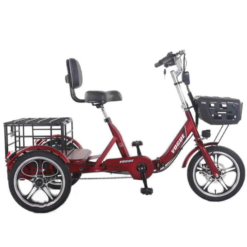 Vélo électrique familial pliable pour adultes, avec panier arrière, Double freins, Tricycles électriques puissants 400W, vélo Cargo électrique à 3 roues