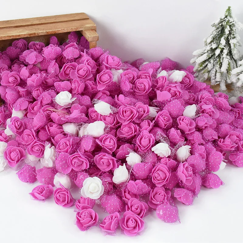 50/100 Stück Mini künstliche Rosenköpfe Schaumbär DIY Handwerk Rosenblume mit Tüll Kranz Dekor Hochzeit Geburtstag Party Geschenkzubehör – Detail 9