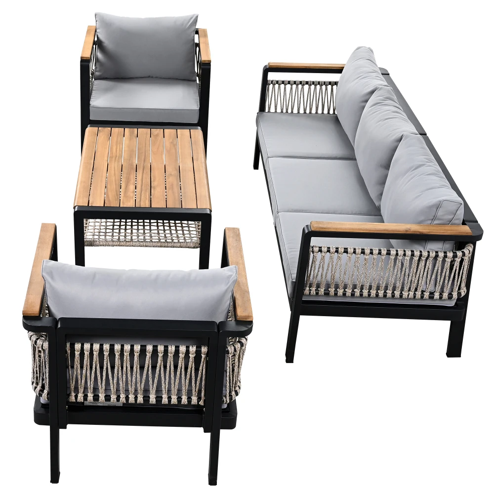 4 Pieces Outdoor Sectional Sofa Set 5-person Patio Seating Group Outdoor Cnversation Set with Cushions and a Coffee Table
