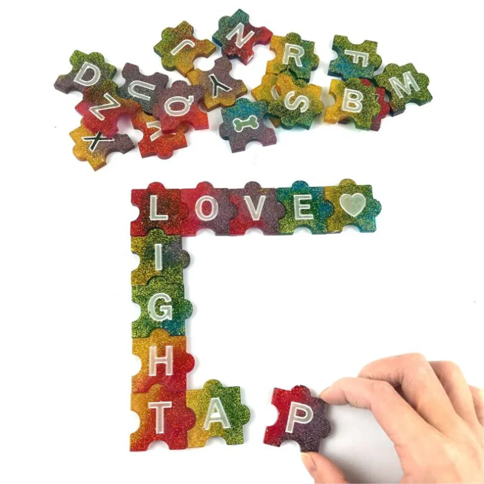 English Alphabet Puzzle Epoxy Resin Mold Letter Keychain Jewelry Pendants Silicone Mould for DIY Resin Crafts Casting Tools