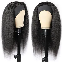 Crépus droit bandeau perruques Remy cheveux humains perruque prêt à porter brésilien Yaki droit bandeau perruque de cheveux humains pour les femmes 2