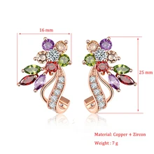  Women's Luxury MonaLisa Multicolor Flower Stud Earrings Shiny Crystal Zircon Stone Vintage Female Wedding Earring Jewelry Gift 