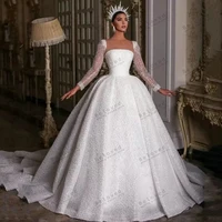 Exquisite Wedding Dresses Princess Bridal Gowns Shiny Robes For Party Square Collar Full Sleeves Vestidos De Novia Customized 1