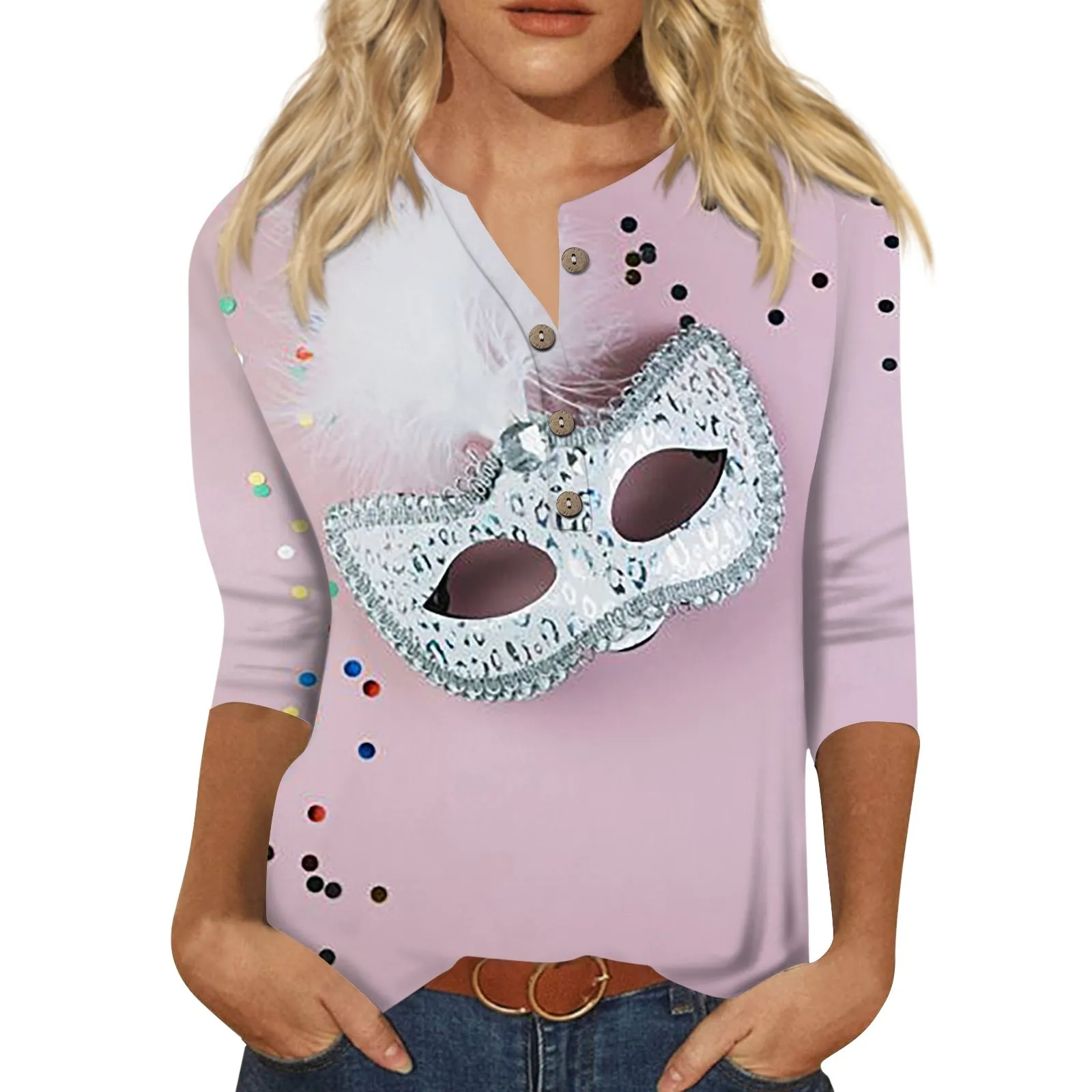 

Женская модная рубашка с воротником на пуговицах и рукавами 3/4, женский костюм с женской тематикой, футболка с рисунком, облегающий Топ, повседневные топы