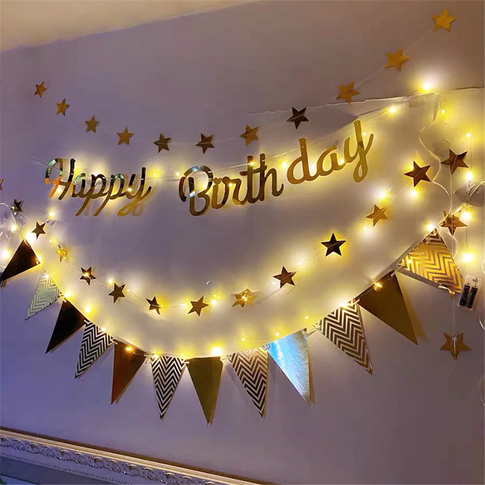 Birthday Banner Party Decorations Multi Themes DIY Colored Lights Set