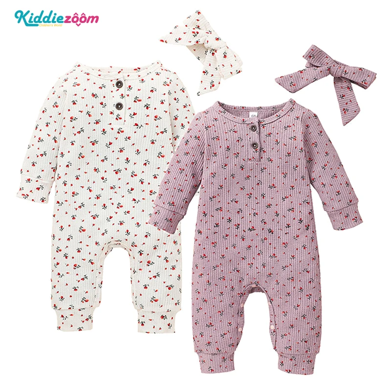 

Kiddiezoom Baby Girl Set 2022 Fall Clothes Romper+Headband Outfits for 0 To 18 Months Girls Floral Print Sweet Newborn Clothing