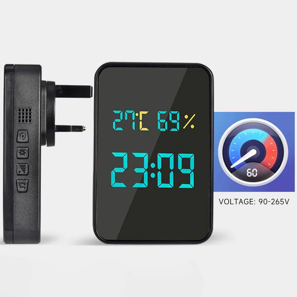 디스플레이 온도 자체 전원 벨 블랙 호환 초인종, EU 영국 미국 습도 블랙 제어 및 모니터