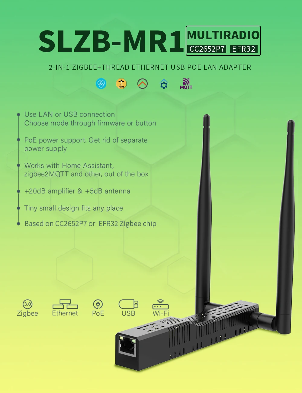 SLZB-MR1 Zigbee3.0 스레드 게이트웨이 코디네이터(PoE 이더넷/USB/WiFi 브리지 호환 Zigbee2MQTT 홈 어시스턴트 ZHA 포함)
