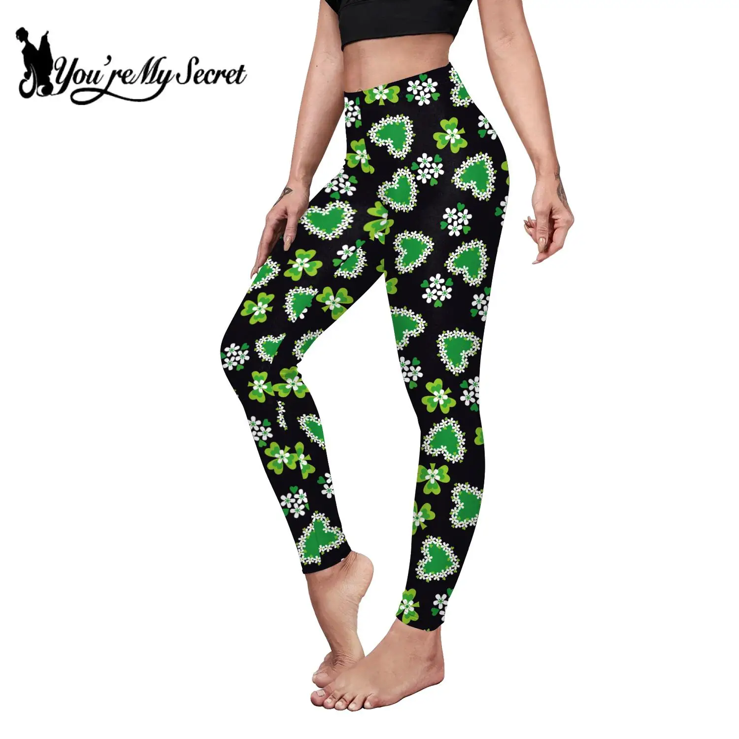 

[You're My Secret] St. Patrick's Day Lucky Grass Printing Leggings for Women Sexy Holiday Party Pants Female Elastic Tights