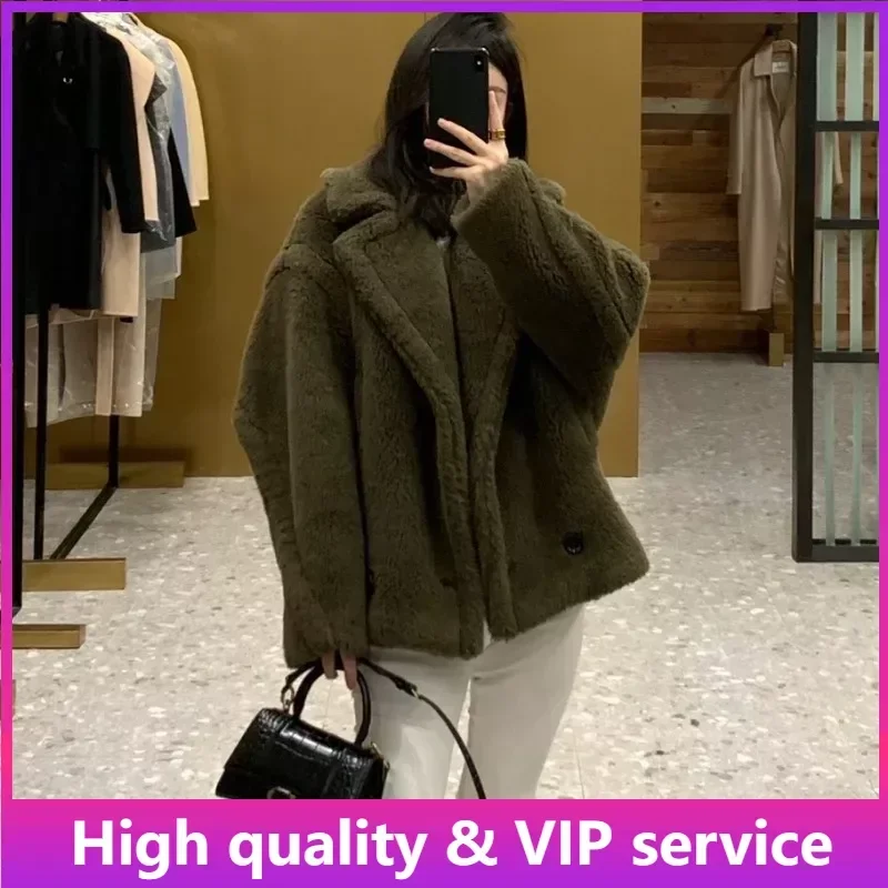 

Top Quality Max Coat Women,60%Alpaca28%Wool12%Silk,Winter Warm Double-sided Teddy Cashmere Wool Short Jacket Women,Real Fur Coat