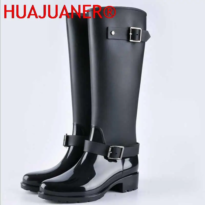 

Punk Style Zipper Tall Boots Women's Pure Color Rain Boots Outdoor Rubber Water shoes For Female 36-41 Plus size