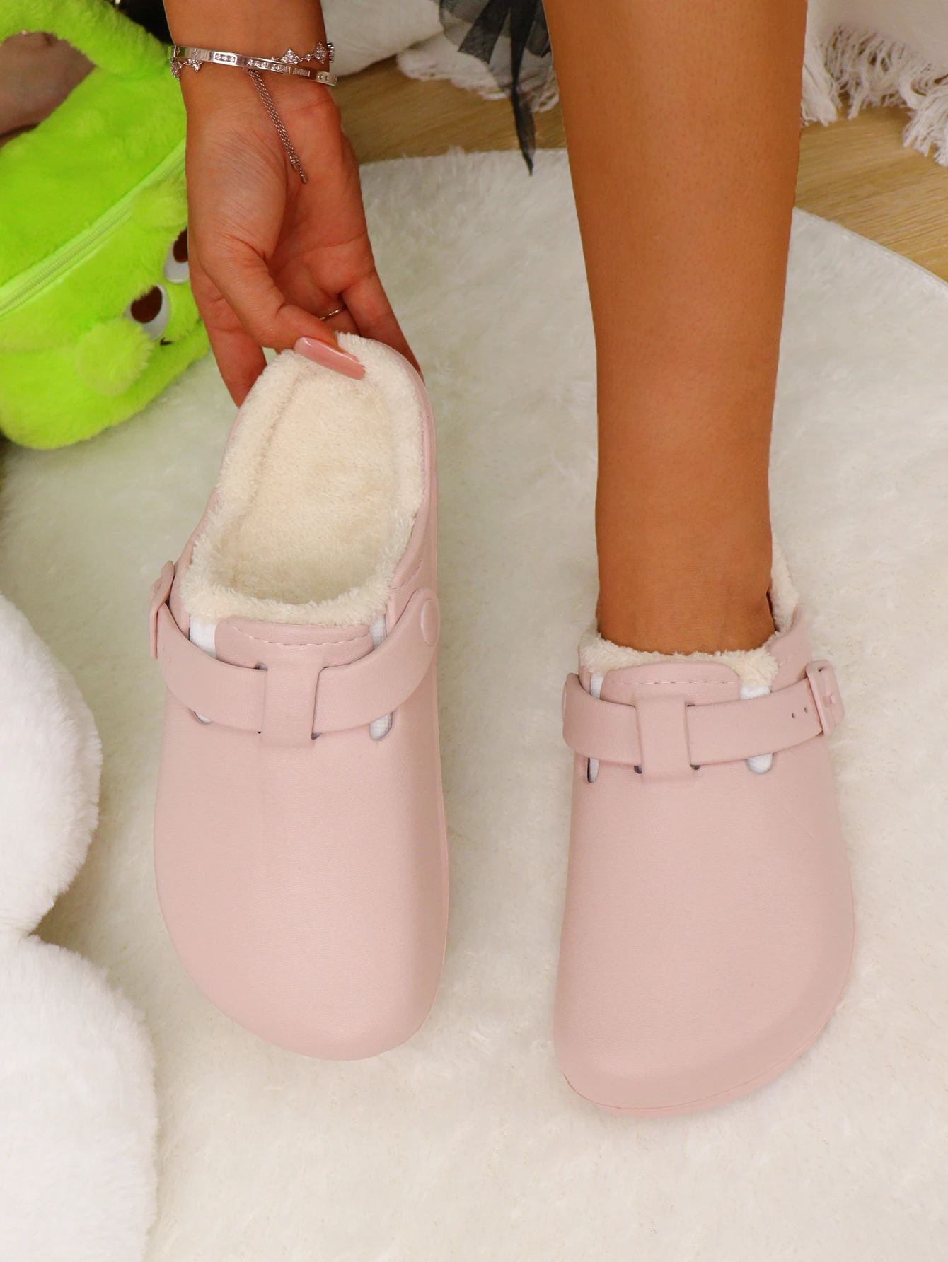 Winter Warm Fluffy Clogs for Couples Waterproof Plush Fuzzy - Main Image