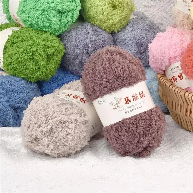 50g Chenille Yarn Soft Thin Coral Velvet Fluff Baby Yarn for DIY