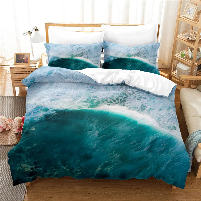 3D Ocean Waves Bedding Set Queen Size Soft Summer Sea Beach Duvet Cover Set Hawaiian Tropical Print Comforter Cover Pillowcases duvet cover queen