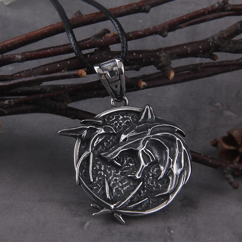 Witcher Wolf Head Hunter Pendant Necklace Titanium Steel Chain Cross-border Hot Selling European American Style Jewelry 2