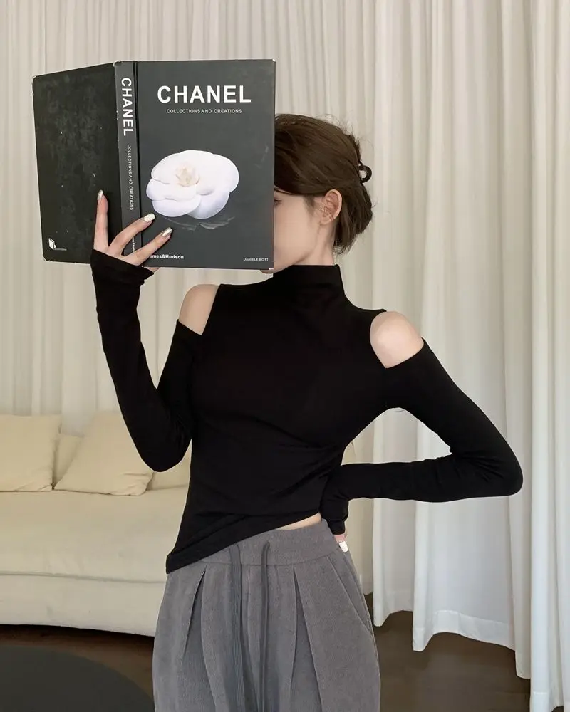 Turtleneck T-shirts Women Slim Long Sleeve Designed Sexy Autumn Tops Elegant Office Lady Sweet Temper All-match Popular Korean