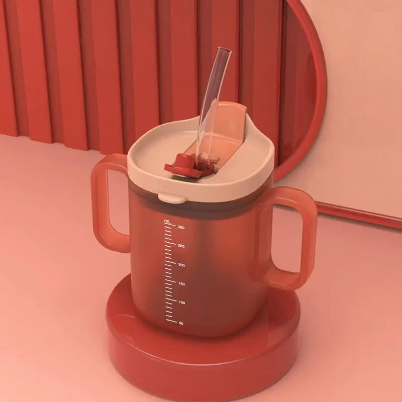 NEW 300ml Spill Proof Cups For Adults Elders Water Cup With Handles Unspillable Cup Water Bottle With Lid And Straw Water Cups