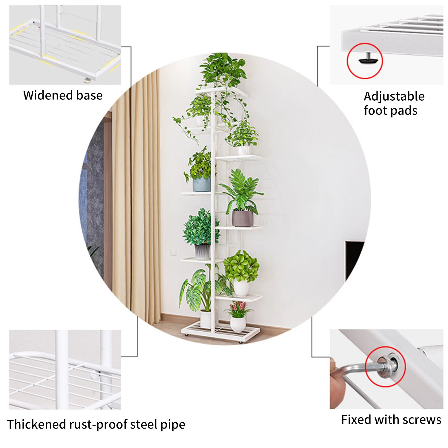 حامل زهور بوعاء داخلي ، رف نبات ، إطار دعم معدني ،...