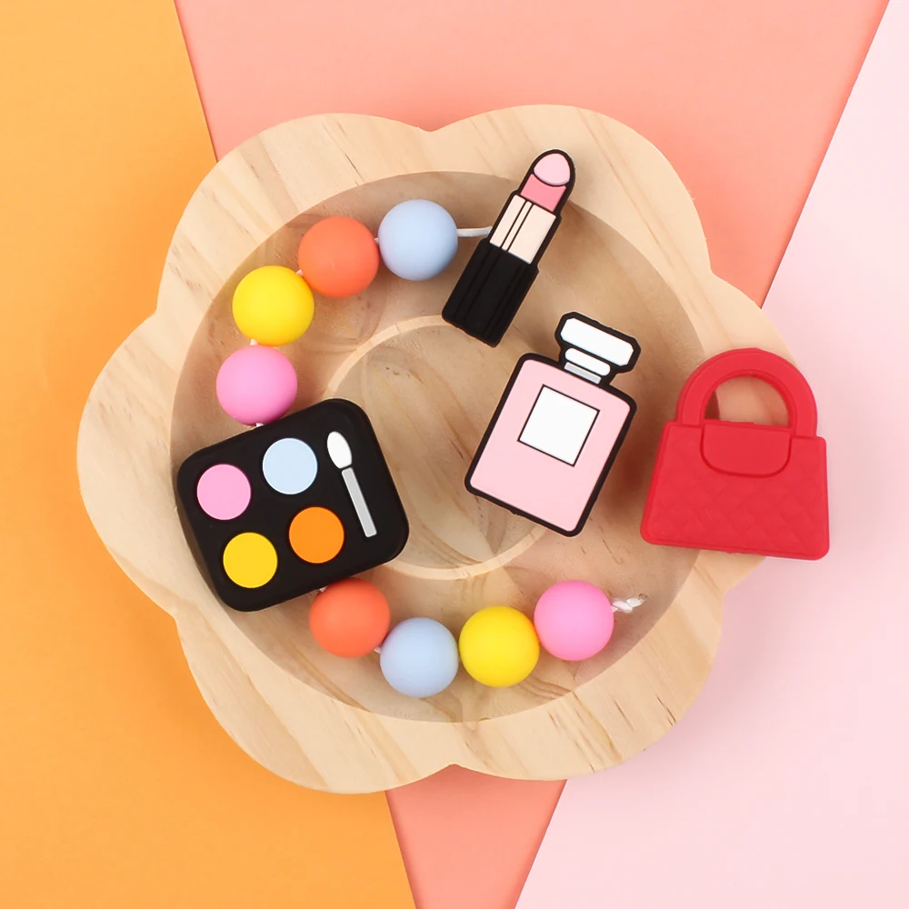 

5Pcs Focal Bead Perfume lipsticks Bags Silicone Beads DIY Pacifier Chain Clips Necklace Keychain Accessories For Jewelry making