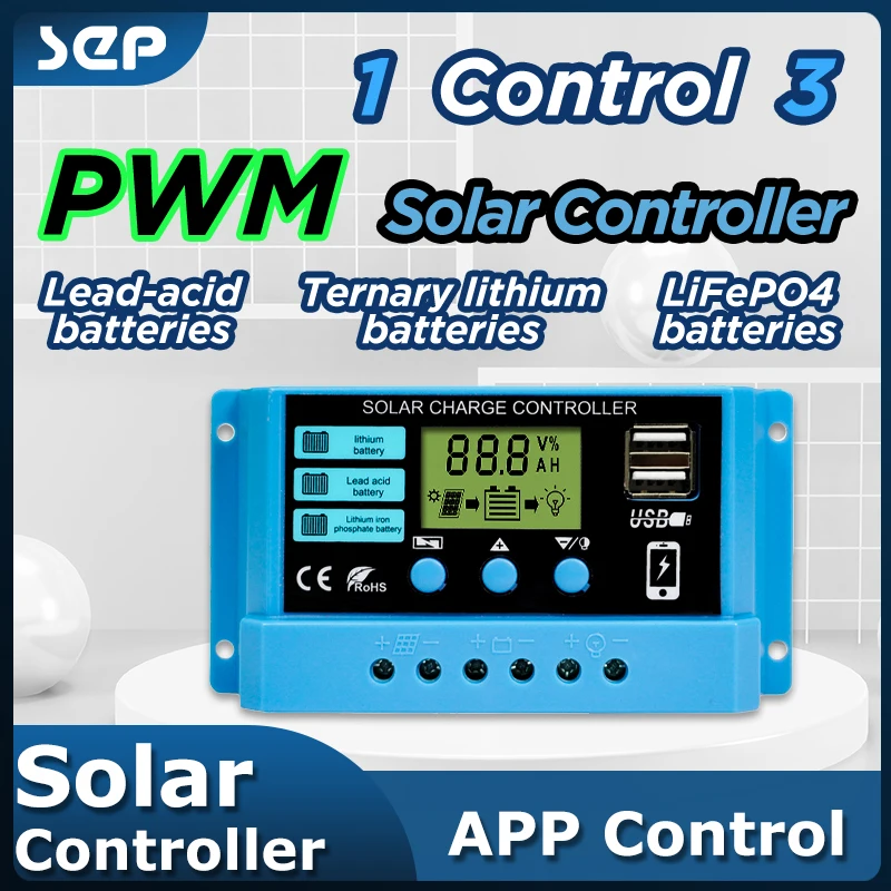 

10A-30A Solar Voltage Regulator Controller Battery 12V 24V PWM Solar Charge Controller for Lithium Iron Phosphate/Lithium Lead