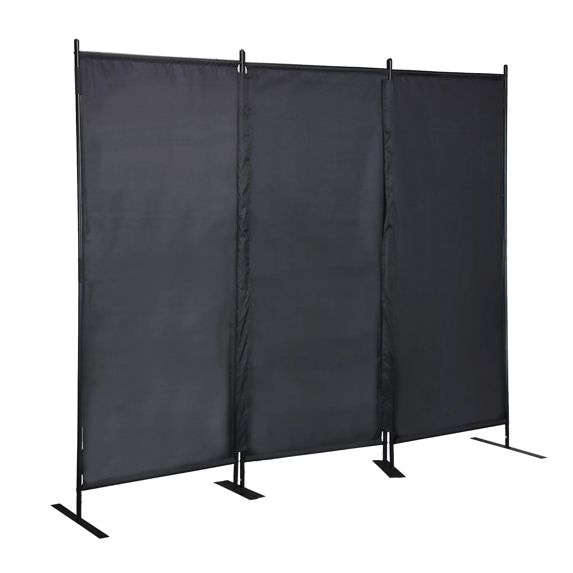 6 Ft Modern Room Divider, 3-Panel Folding Privacy Screen w/ Metal Standing, Portable Wall Partition, Black