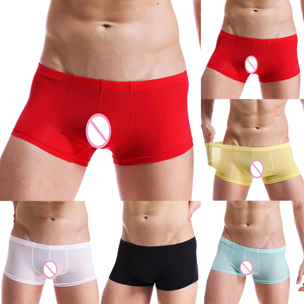 Mens Sexy Underwear Ice Silk Boxers Shorts Super Thin Transparent Low-rise Trunks Soft Breathable Men Cueca Homme Panties