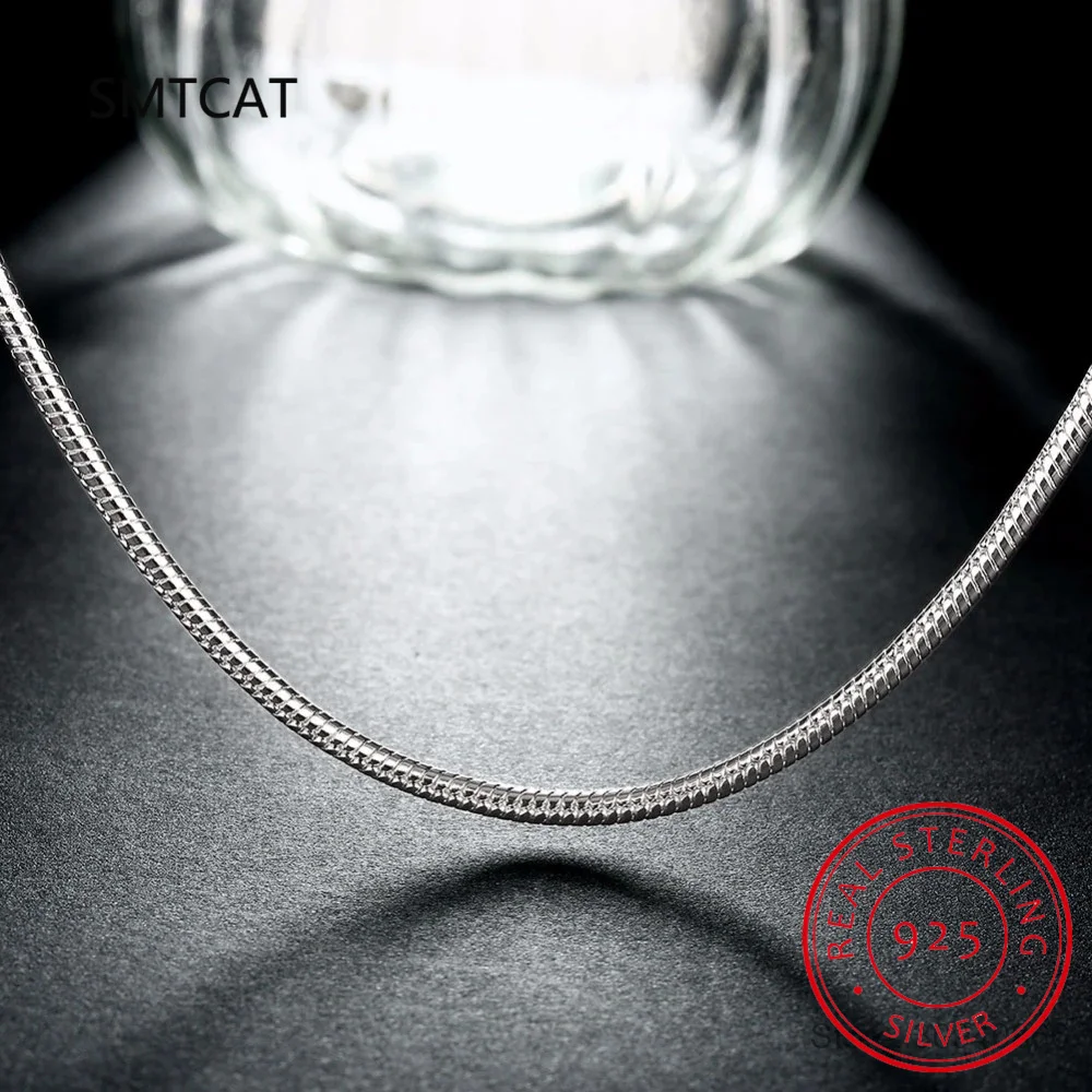 925 Silver 2mm Round Snake Chain Necklace 40cm 45cm 50cm 55cm 60cm 65cm 70cm 75cm Women Men silver necklace