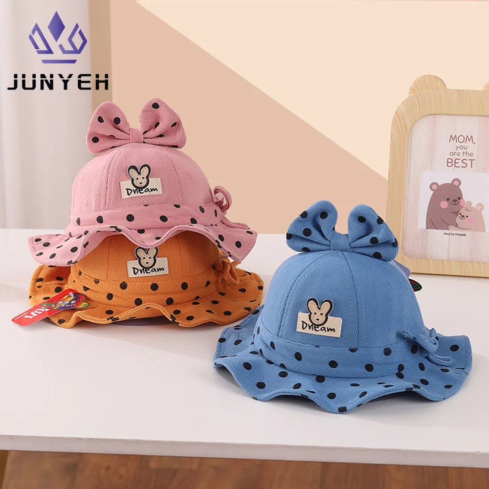 

Letter Dream Baby Hat Spring Autumnr Cute Polka Dot Bow Sun Caps Fashion Cartoon Bucket Hats For Kids 5-24 Month