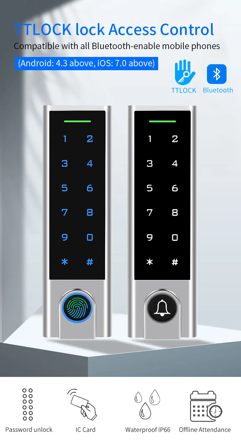 Zine-Alloy Smart Phone TTLOCK APP Bluetooth Door Access Control Keypad Waterproo