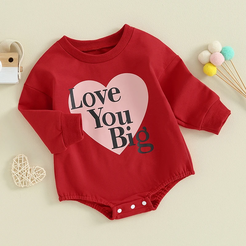 

Newborn Baby Girl Valentine s Clothes Heart Pizza Print Sweatshirt Romper Bodysuit Infant Outfit