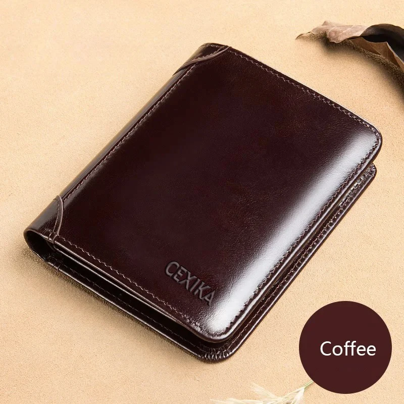 Men's RFID Blocking Genuine Leather Trifold Wallet with ID Window and Card Holder