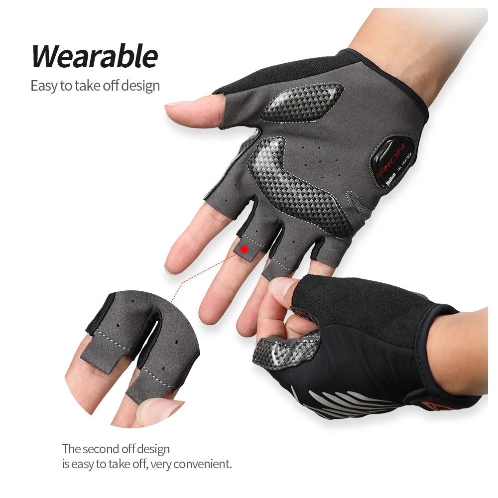 RION Men's Shockproof Gel Pad Cycling Glove Half Finger Sport Gloves Summer Bicycle Gym Fitness MTB Bike Fingerless Motorcyclis