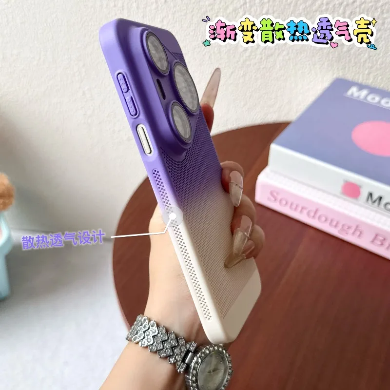 Gradient Dual-Color Shockproof Heat Dissipation Phone Case with Lens Protection Film