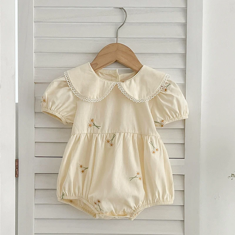 Infant Baby Girls Lace Collar Dress Rompers Sisters Clothes Kids Girls Embroider Flower Princess Dress Family Clothes Rompers 3